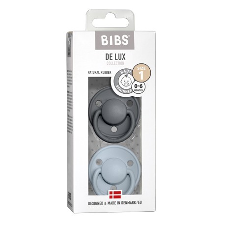 BIBS De Lux - 2 pack,  Size 1 (0-6m.), Round - Latex,