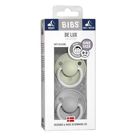 BIBS De Lux - 2 pack,  One size (0-36m.), Round - Silicone,