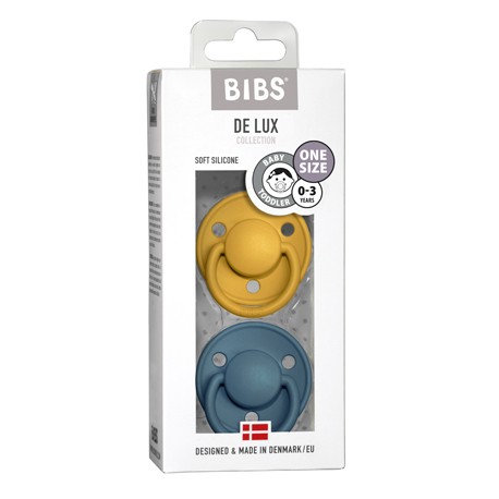 BIBS De Lux - 2 pack,  One size (0-36m.), Round - Silicone,