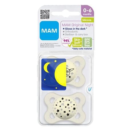 MAM Original Night 2 pack, Size 1 (0-6 months), Symmetric - Silicone