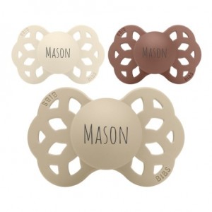 BIBS Infinity,  Size 2 (6+ m), Symmetrical - Silicone, Dummies with name