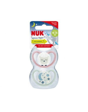 NUK Space Night,  Size 3 (18-36m), Anatomical - Silicone, 2-pack