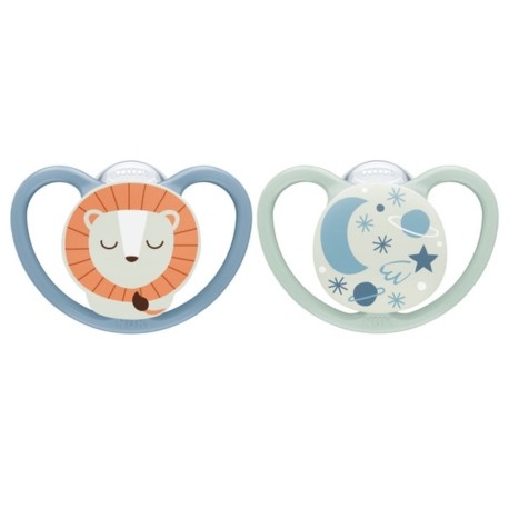 NUK Space Night,  Size 2 (6-18m), Anatomical - Silicone, 2-pack