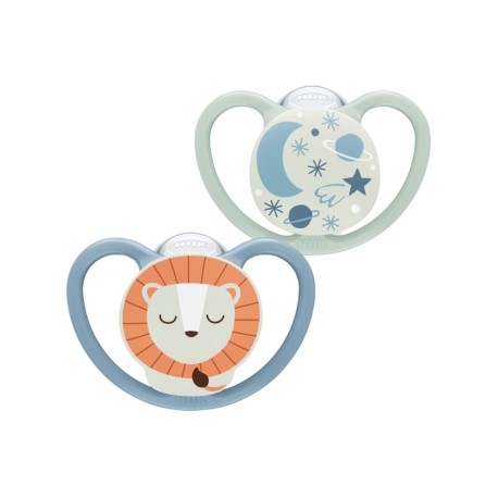 NUK Space Night,  Size 2 (6-18m), Anatomical - Silicone, 2-pack