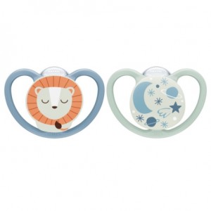 NUK Space Night,  Size 3 (18-36m), Anatomical - Silicone, 2-pack