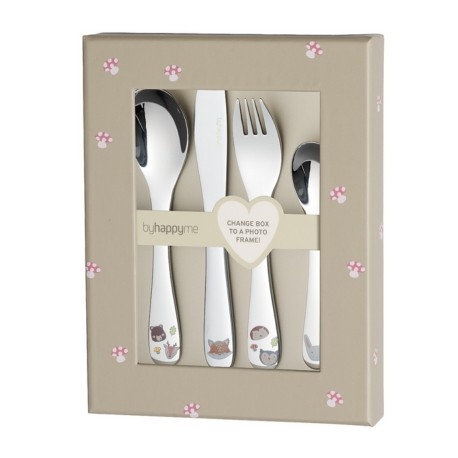 Cutlery set with name, Forest animals, Picture frame included