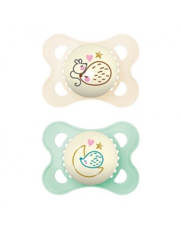 MAM Original Night 2 pack, Size 1 (0-6 months), Symmetric - Silicone, Blue